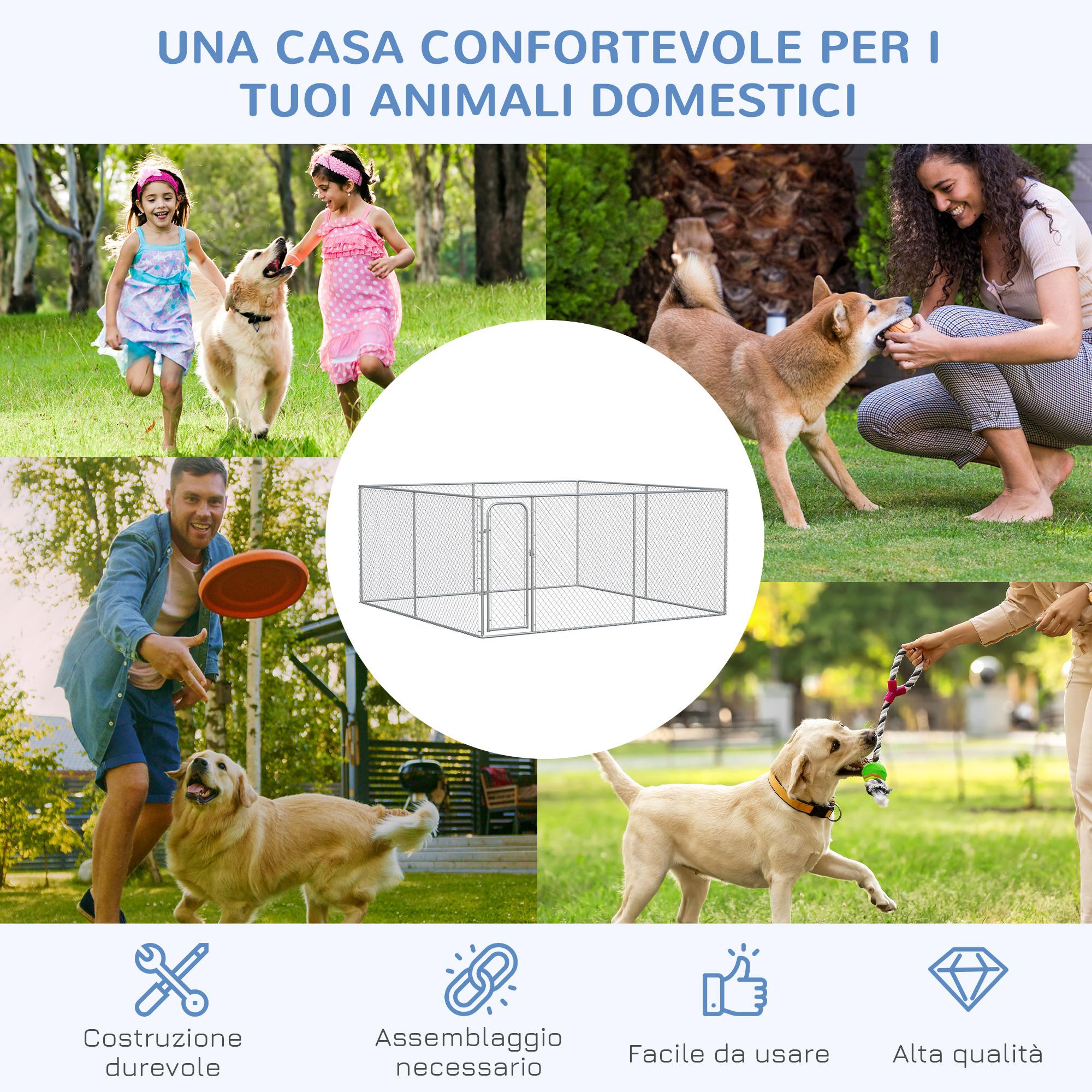 Recinto per Animali Domestici 400x400x182 cm in Acciaio Argento