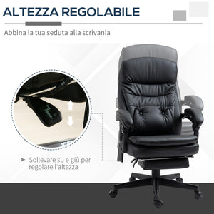 Sedia Poltrona da Ufficio Presidenziale Massaggiante 64x69x107-115 cm in Similpelle Nera