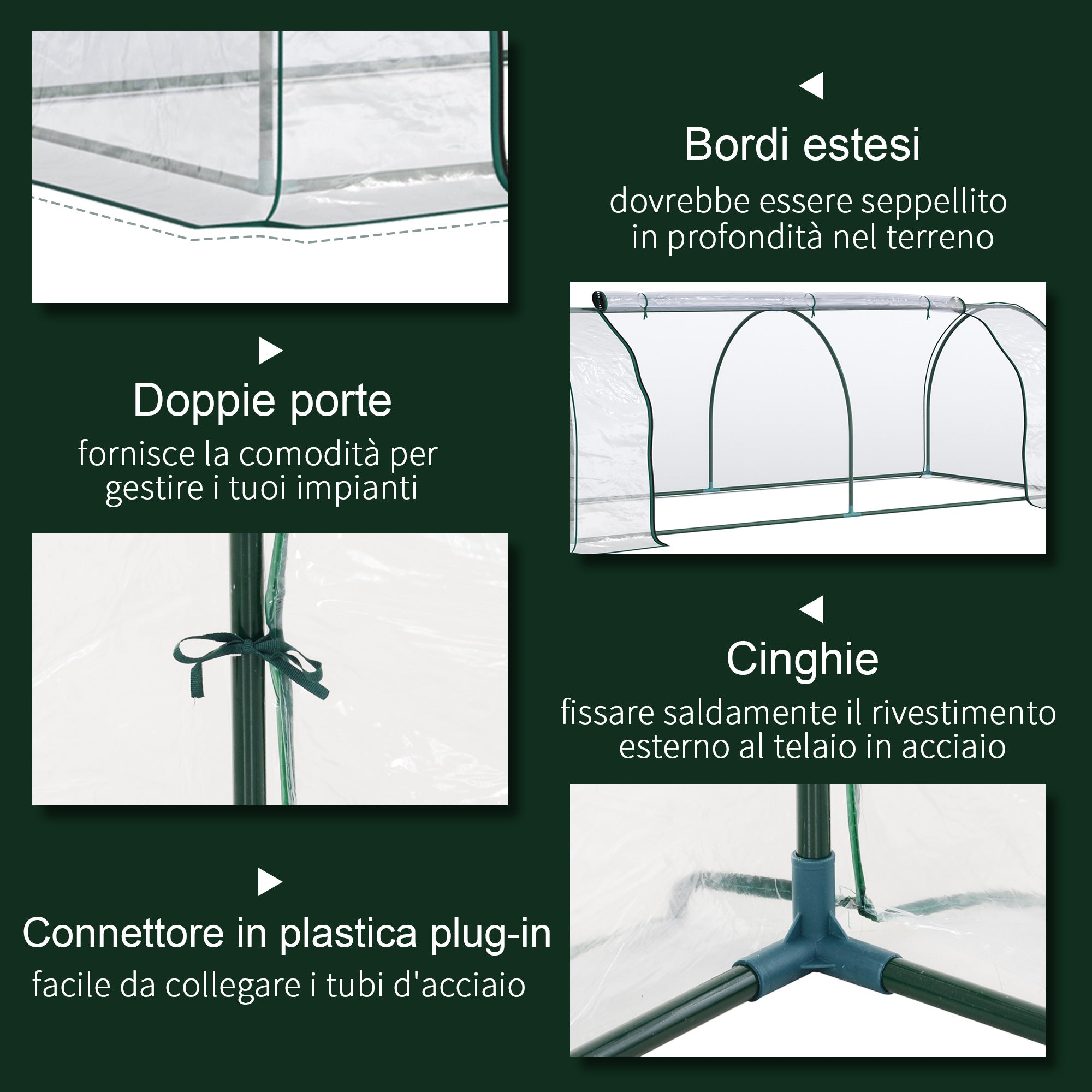 Serra da Giardino con Porte a Cerniera 250x100x80 cm in Acciaio e PVC Trasparente