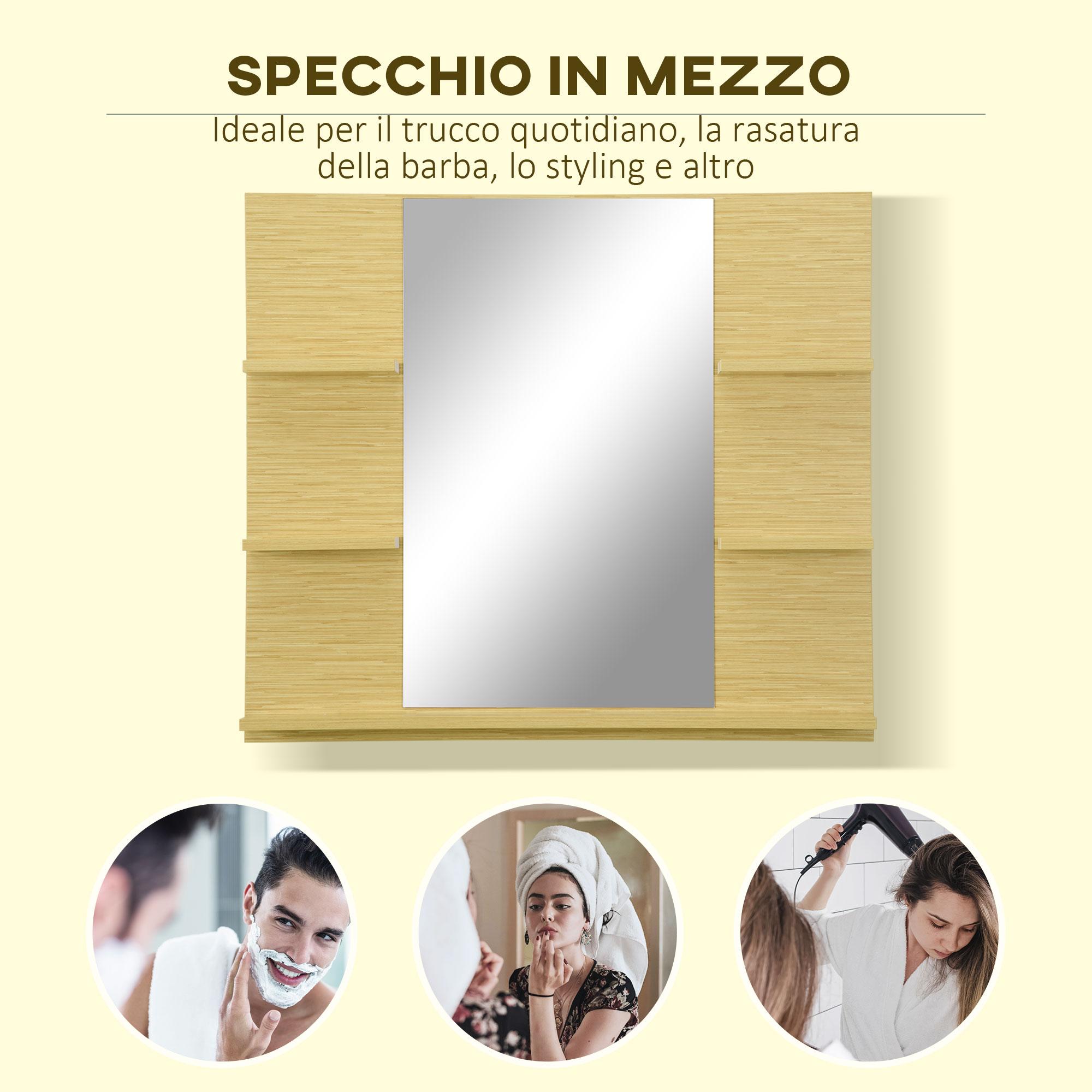 Pensile da Bagno con Specchio 80x12,5x70 cm 5 Ripiani in MDF