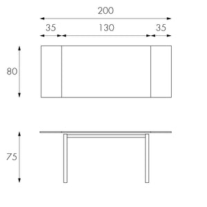 Tavolo Allungabile 130/200x80x75 cm in Metallo con Top in Vetro Bianco