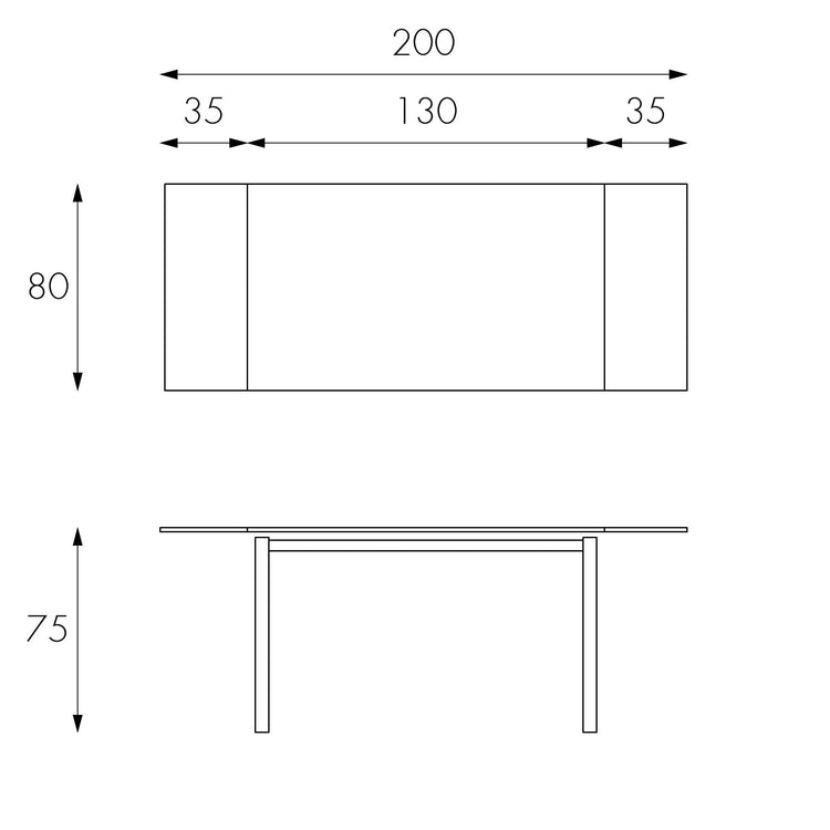 Tavolo Allungabile 130/200x80x75 cm in Metallo con Top in Vetro Bianco