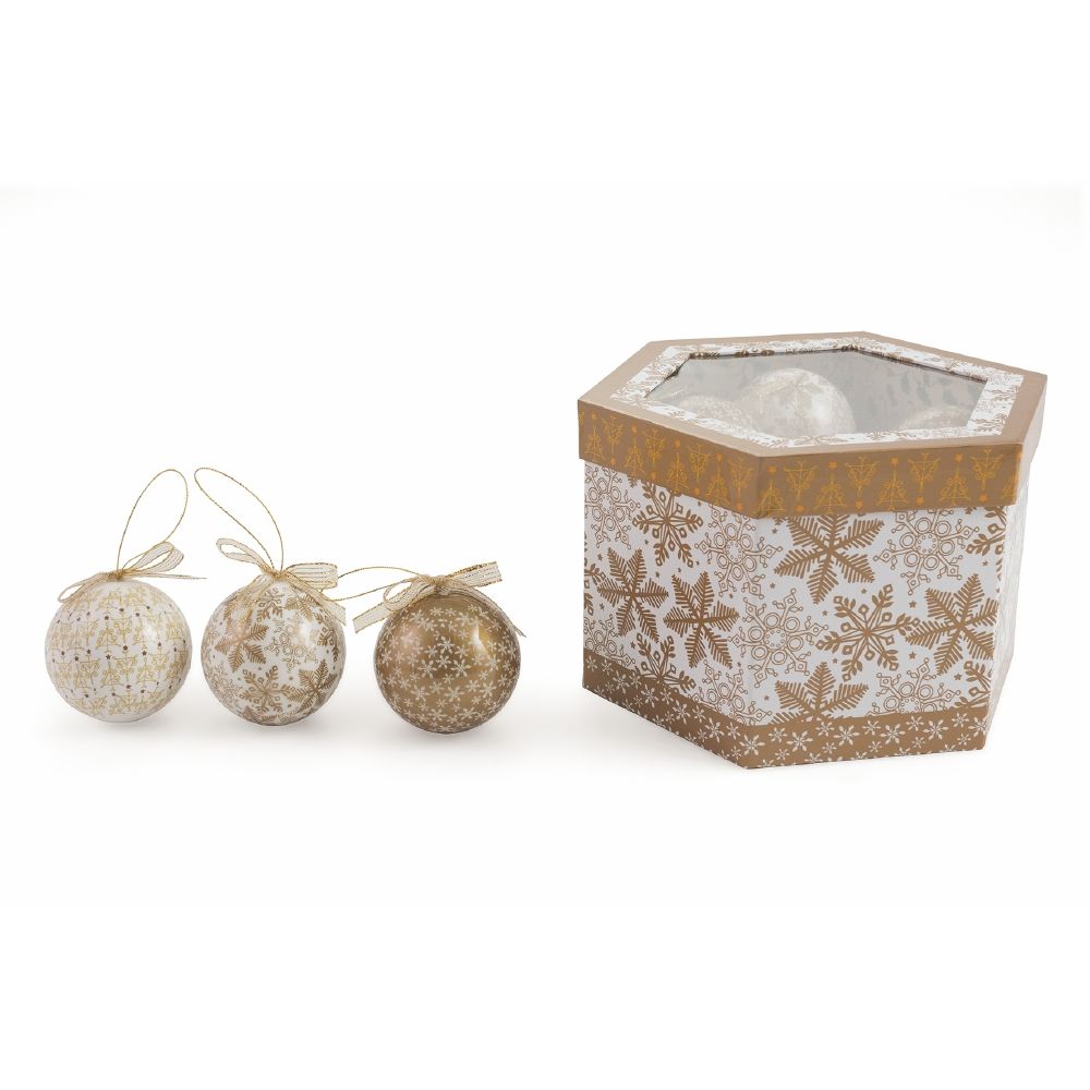 Set 14 Palle di Natale ⌀8 cm in Polyfoam con Box Bianco e Oro