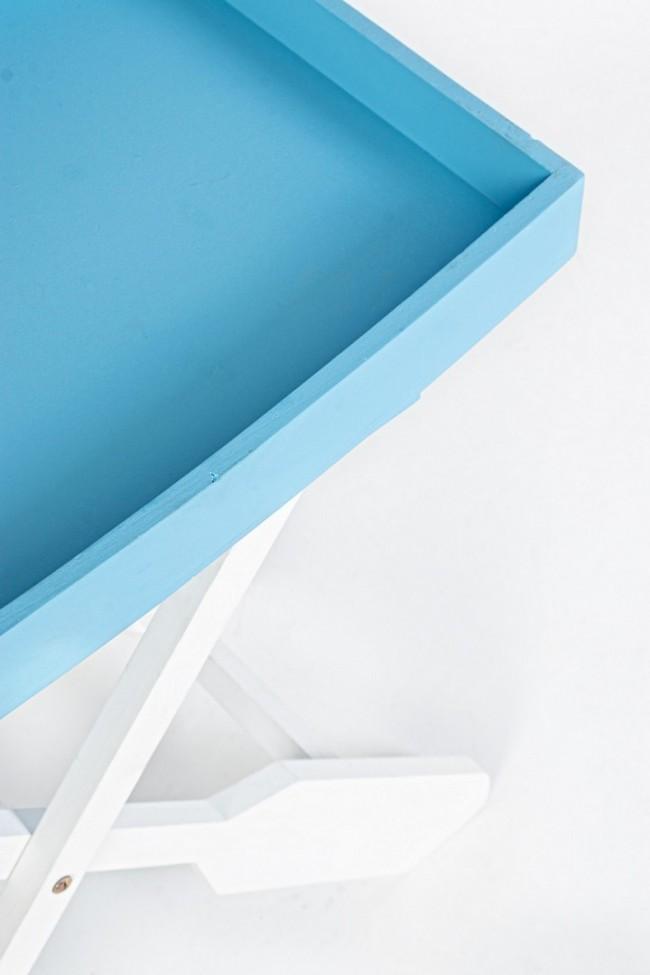 Tavolo Pieghevole da Giardino 60x30x56 cm in Legno Bianco e Azzurro