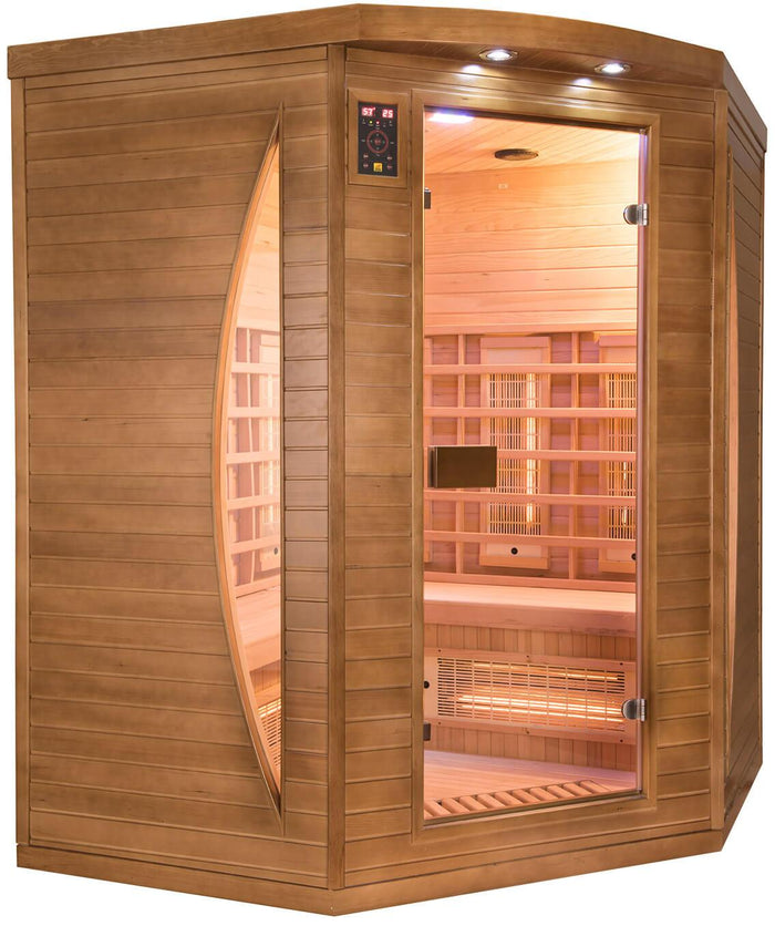 Sauna Finlandese ad Infrarossi 3 Posti 160x160 cm H200 in Legno di Abete Spectra 04C