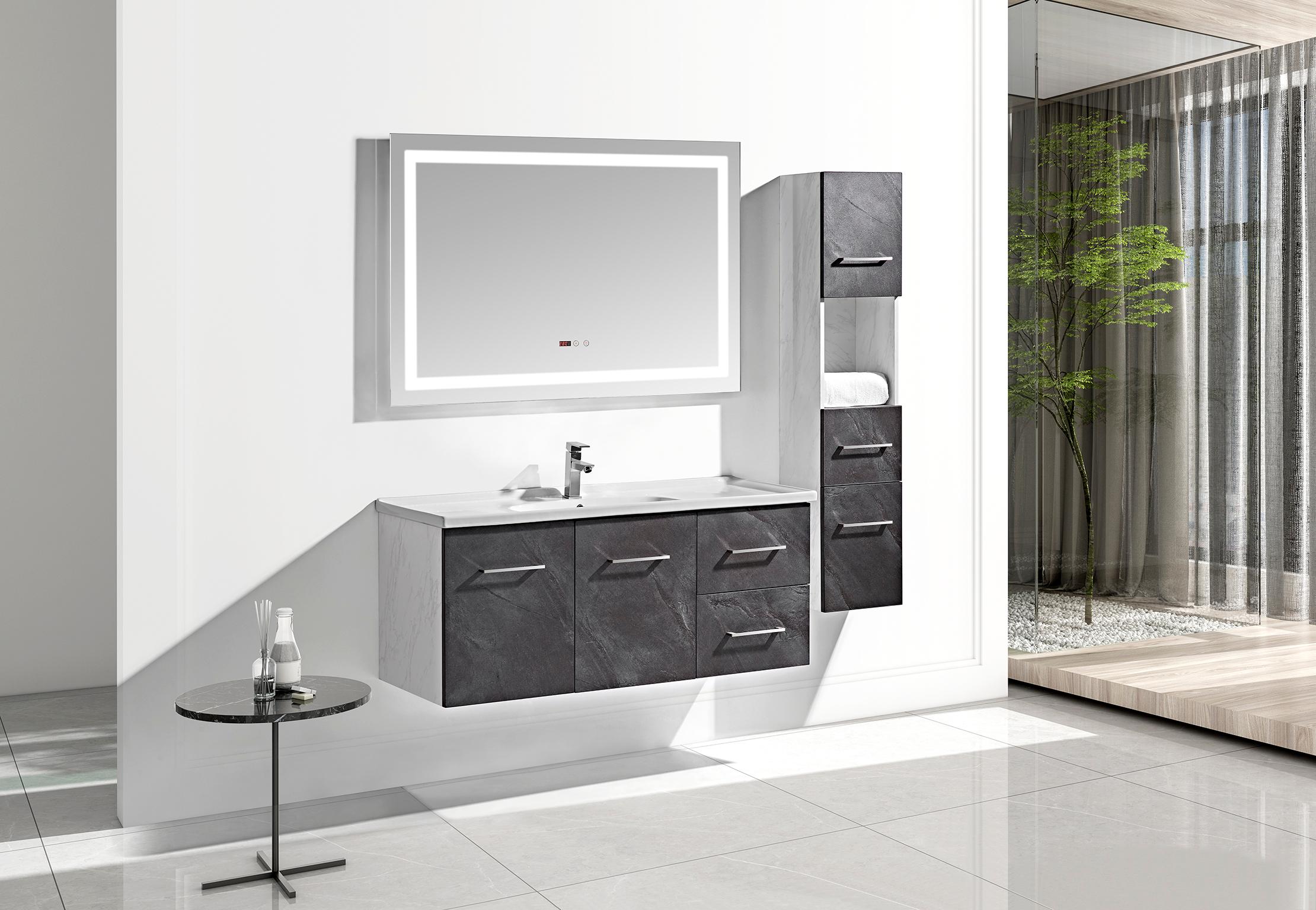 Mobile Bagno Sospeso 120 cm Lavabo Specchio e 1 Pensile Grigio Antracite