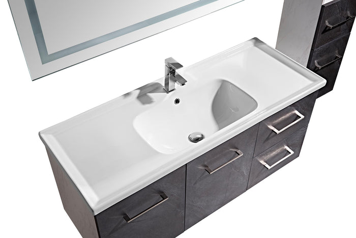 Mobile Bagno Sospeso 120 cm Lavabo Specchio e 1 Pensile Grigio Antracite