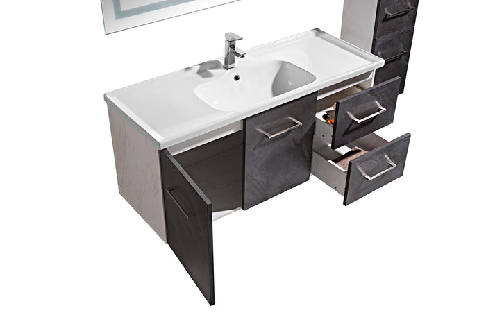 Mobile Bagno Sospeso 120 cm Lavabo Specchio e 1 Pensile Grigio Antracite