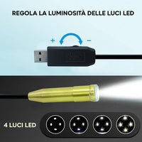 Fotocamera Endoscopica USB da 5m con 4 Luci Led Sonda Impermeabile Flessibile