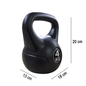 Kettlebell Fitness 4 Kg in PVC con Sabbia e Maniglia Nero