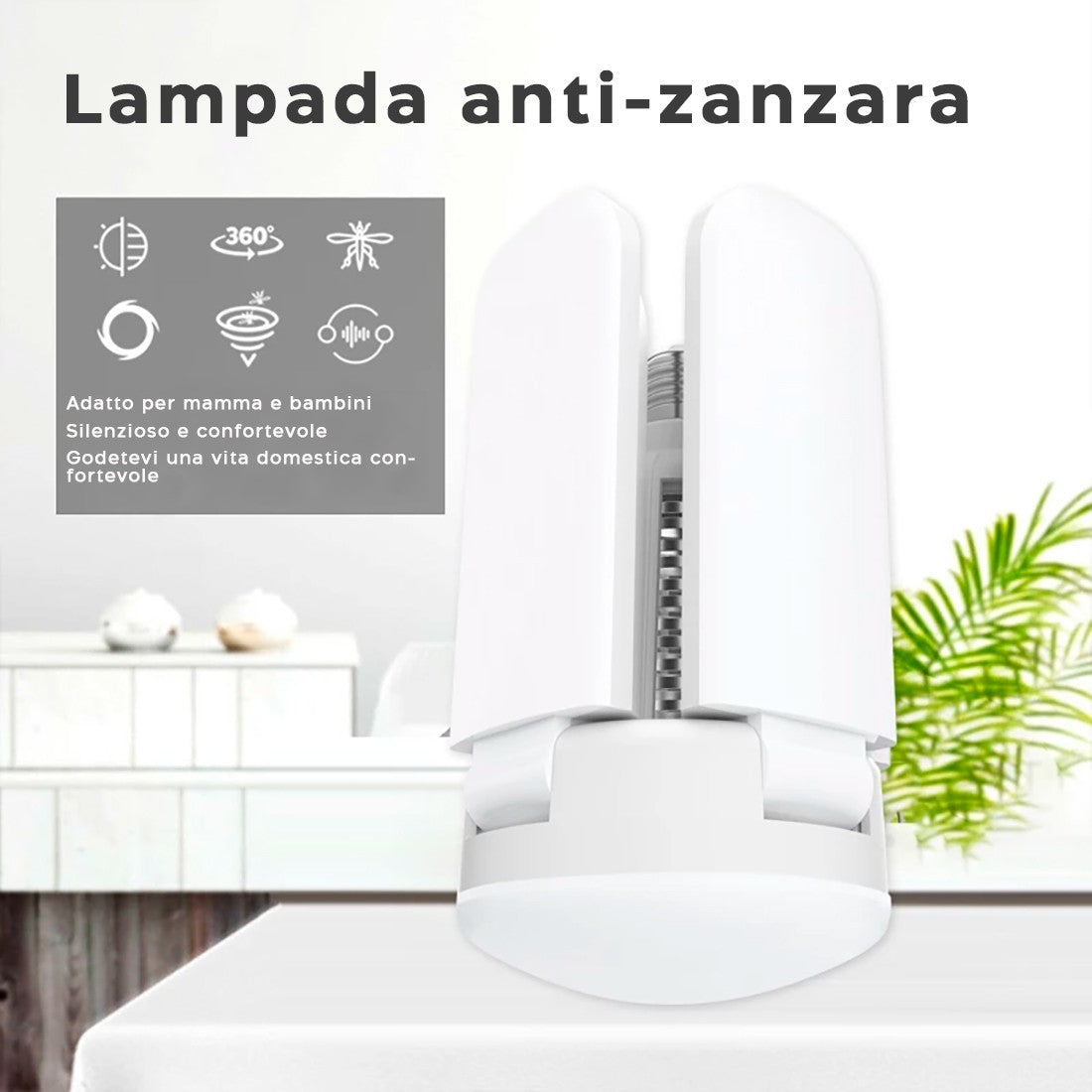 Lampadina Antizanzare LED UV a Ventaglio Pieghevole