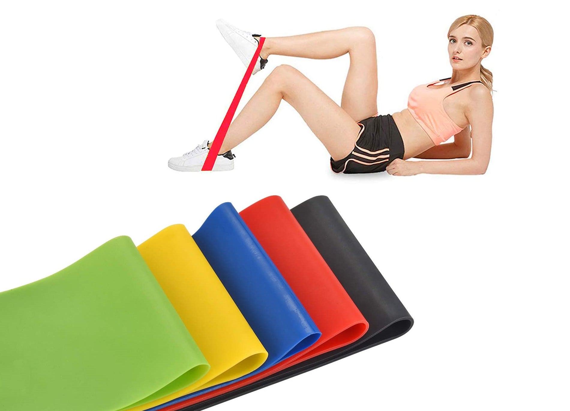 Set 5 Fasce Elastici di Resistenza per Allenamento Fitness Colorati