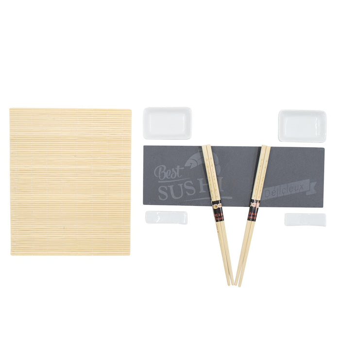 Set sushi due persone da 10Pz in bamboo con stuoia banco bacchette e piattini