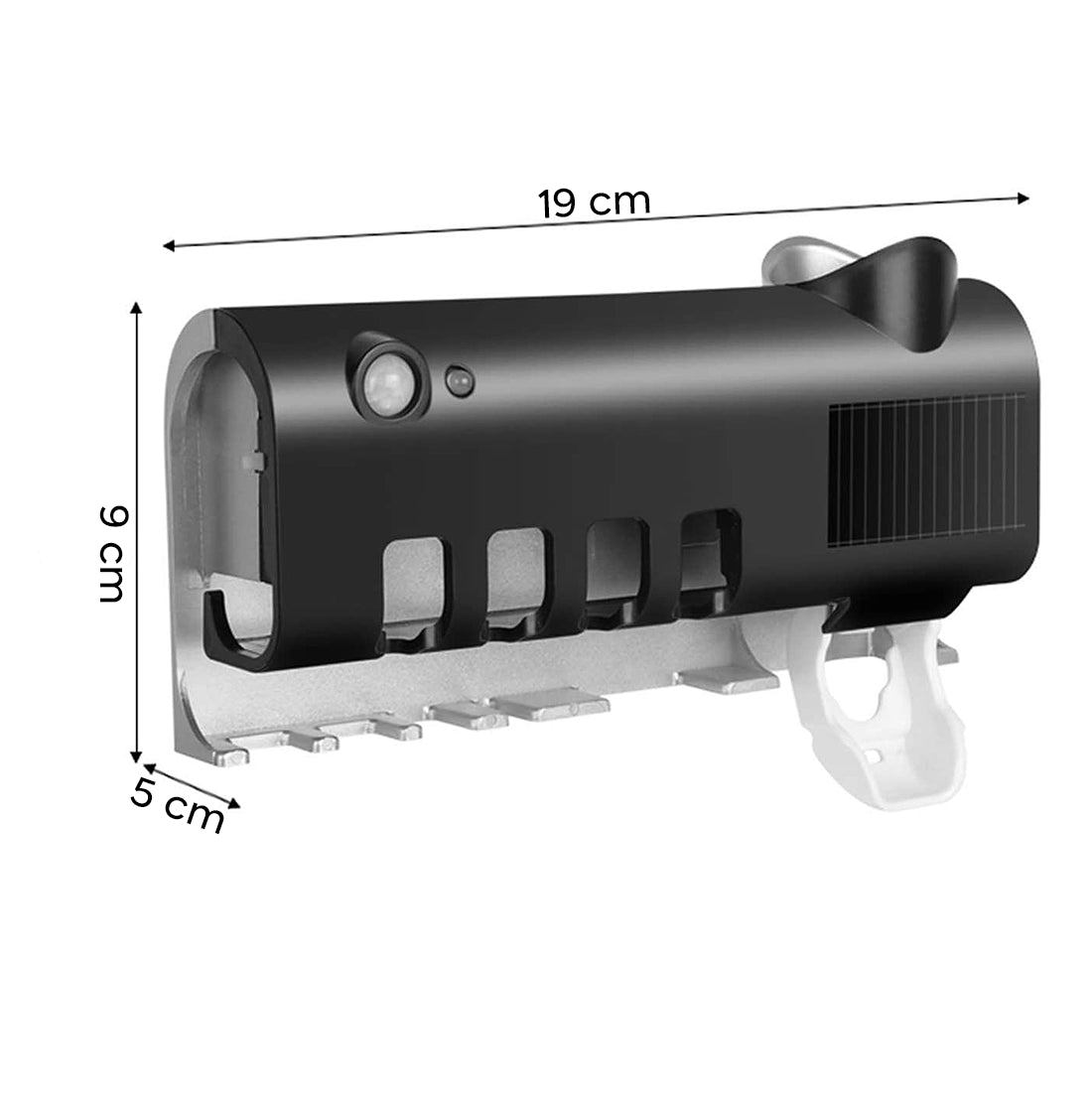 Sterilizzatore UV con 4 slot portaspazzolini dentifricio a ricarica solare USB Nero