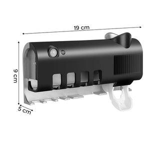 Sterilizzatore UV con 4 slot portaspazzolini dentifricio a ricarica solare USB Nero