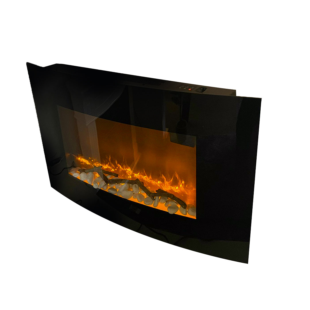 Camino Elettrico da Parete Effetto Fiamma 88,5x13,5x56 cm 900W/1800W Nero