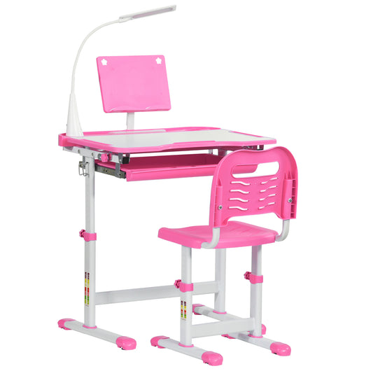 Banco Scuola con Sedia per Bambini con Lampa LED e Leggio Rosa