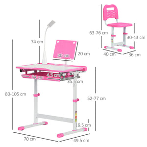 Banco Scuola con Sedia per Bambini con Lampa LED e Leggio Rosa