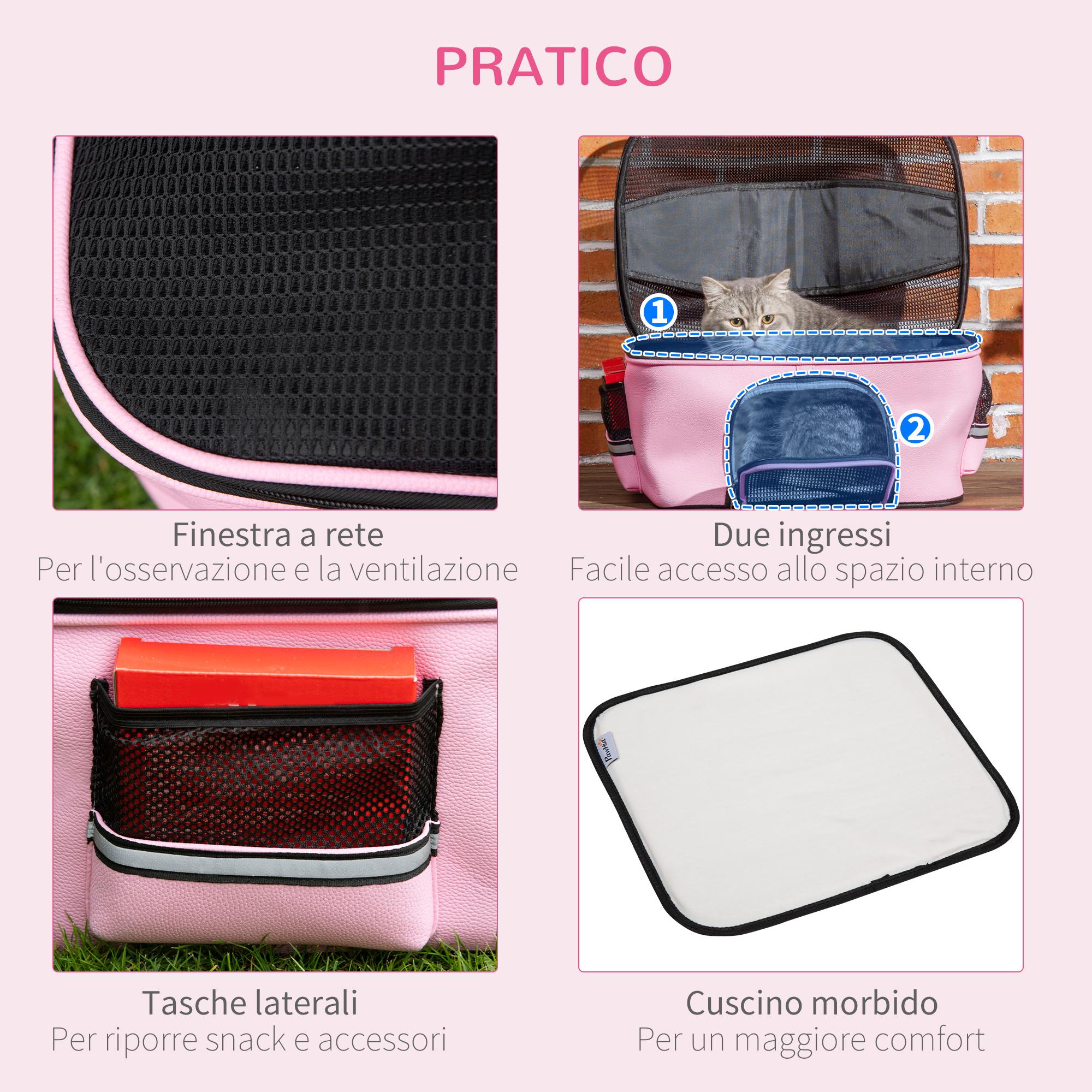 Borsa Trasportino 50x35x36 cm per Cani e Gatti 2 Porte Rosa