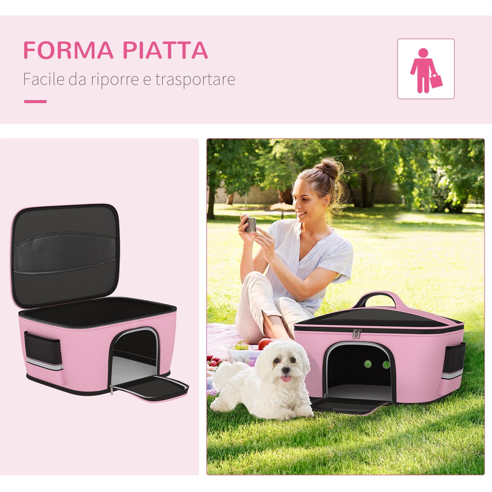 Borsa Trasportino 50x35x36 cm per Cani e Gatti 2 Porte Rosa