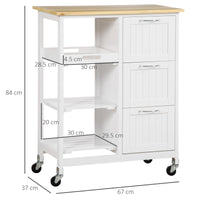 Carrello da Cucina 67x37x84 cm 3 Cassetti in MDF e Legno di Pino