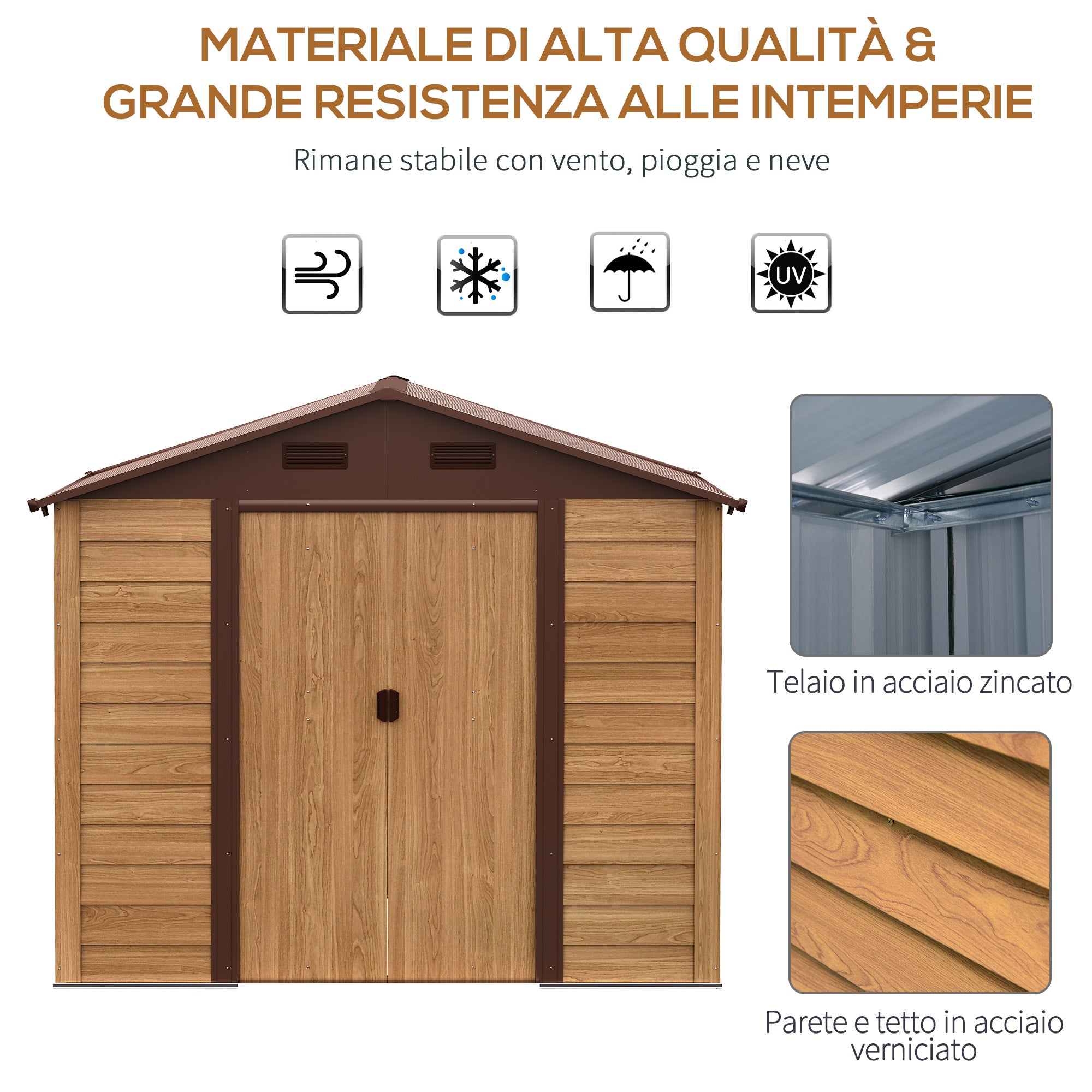 Casetta Box da Giardino 152x235,7x208,7 cm Acciaio Effetto Legno