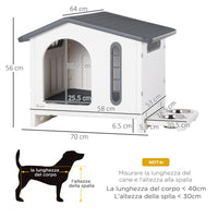 Cuccia per Cani 70x64x56 cm con Vassoio per Ciotole Finestre Grigia e Bianca