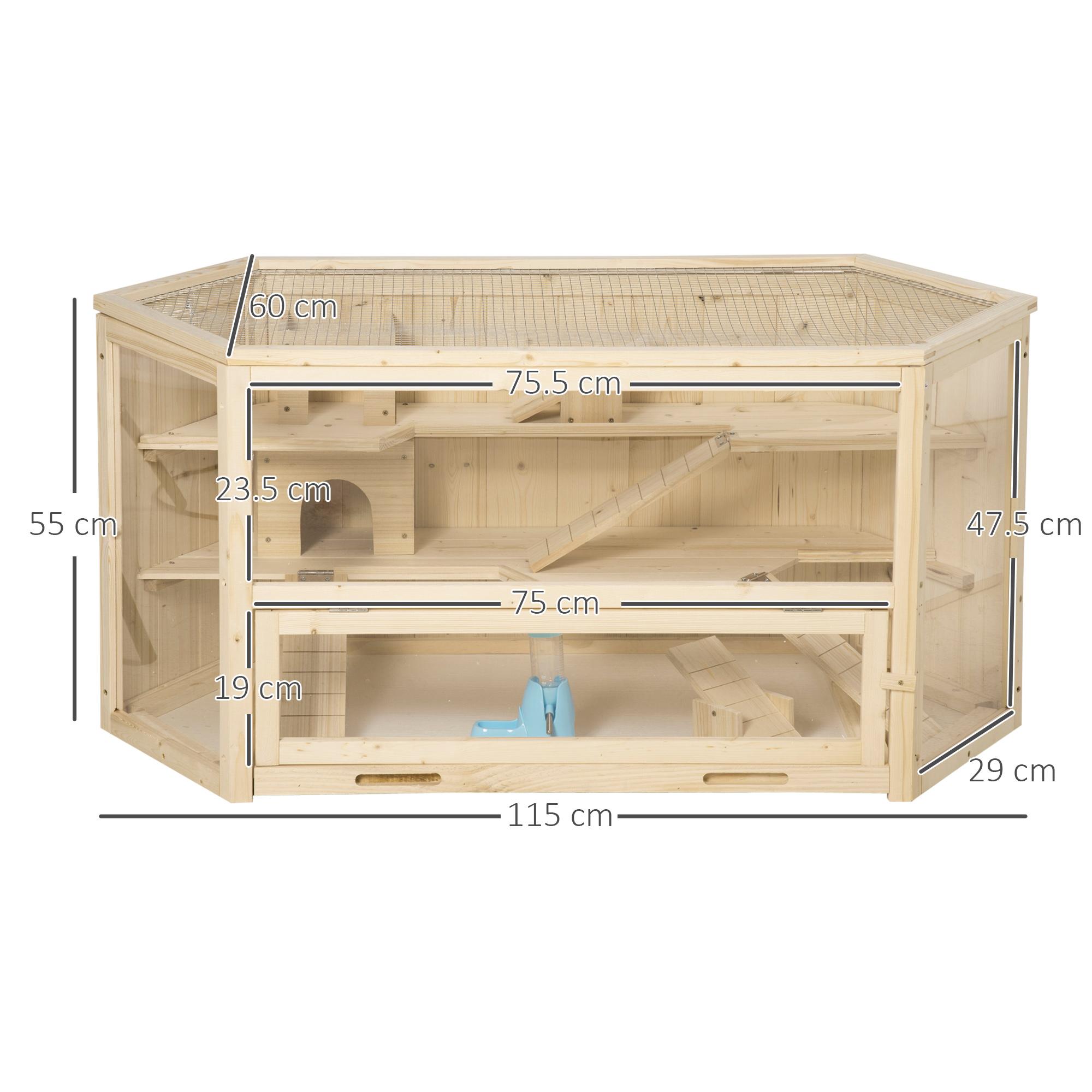 Casetta per Criceti 3 Livelli 115x60x55 cm Tetto Apribile in Legno e Plastica