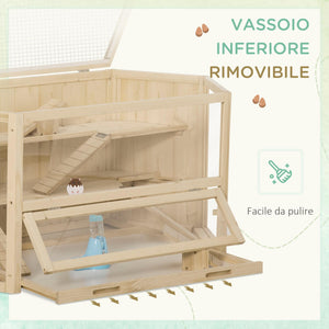 Casetta per Criceti 3 Livelli 115x60x55 cm Tetto Apribile in Legno e Plastica