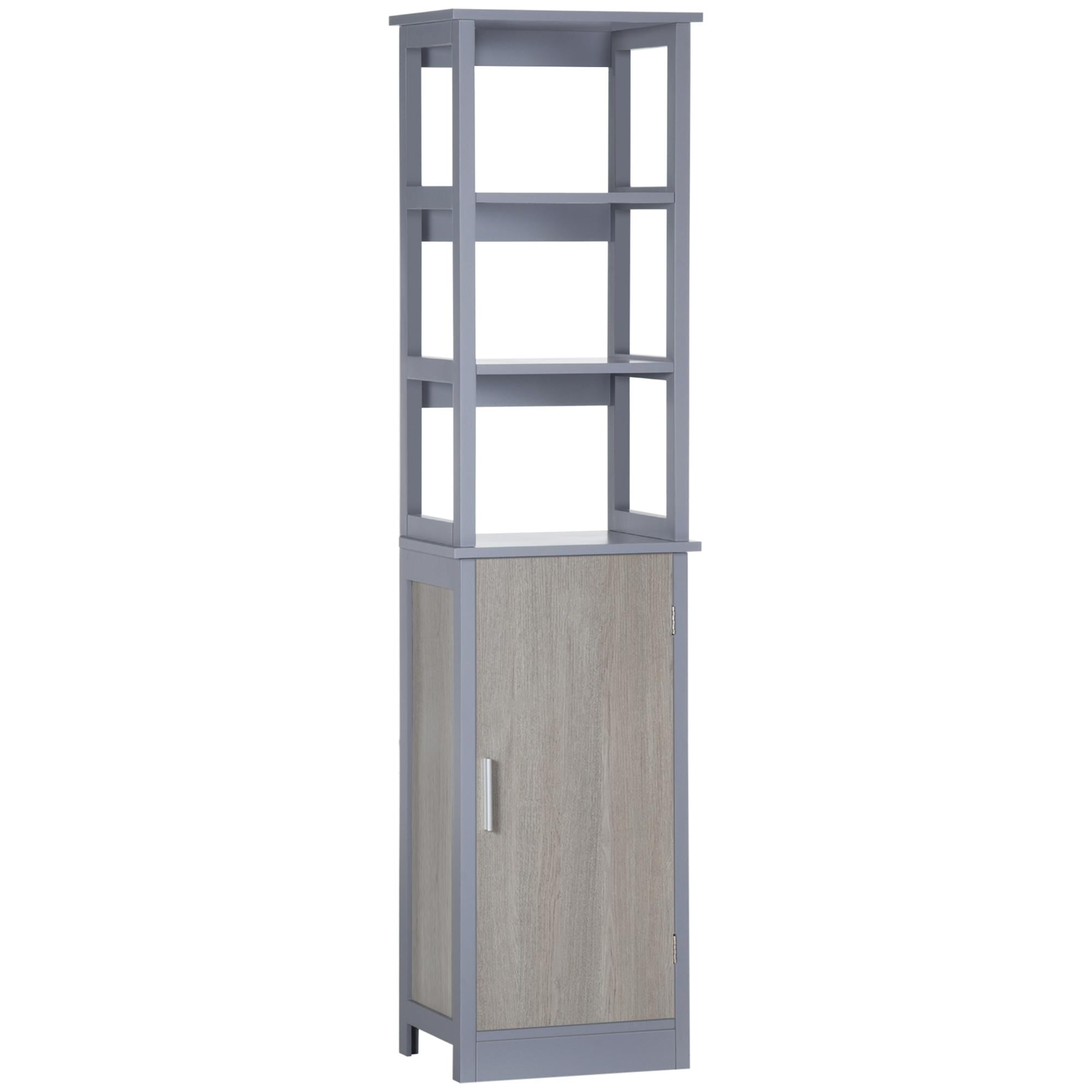 Mobile a Colonna per Bagno 40x30x160 cm 3 Mensole 1 Anta Grigio