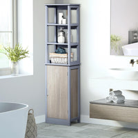 Mobile a Colonna per Bagno 40x30x160 cm 3 Mensole 1 Anta Grigio