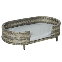 Cuccia per Cani 74x42x21 cm con Cuscino in Rattan PE Marrone e Grigio