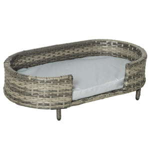 Cuccia per Cani 74x42x21 cm con Cuscino in Rattan PE Marrone e Grigio