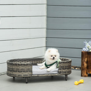 Cuccia per Cani 74x42x21 cm con Cuscino in Rattan PE Marrone e Grigio