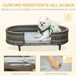 Cuccia per Cani 74x42x21 cm con Cuscino in Rattan PE Marrone e Grigio