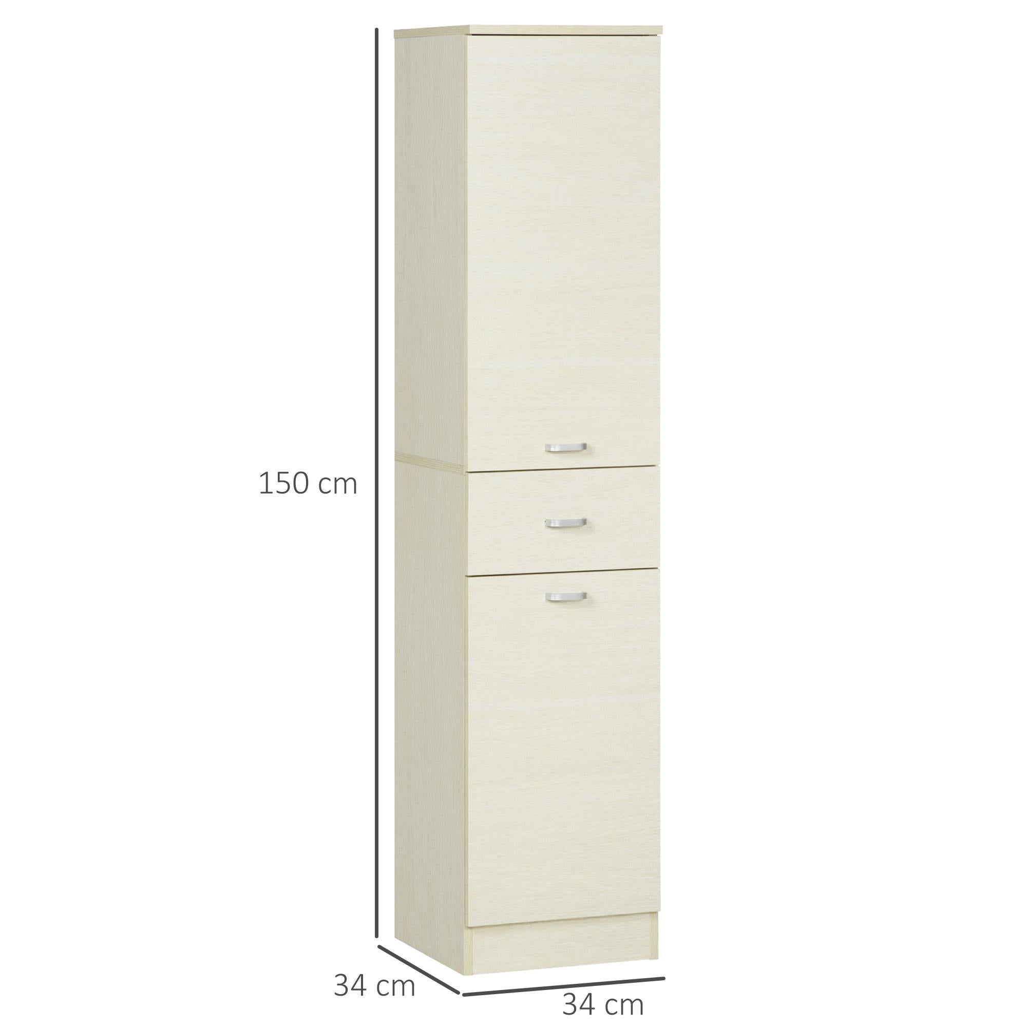 Mobile a Colonna per Bagno 34x34x150 cm 2 Ante 1 Cassetto Color Legno