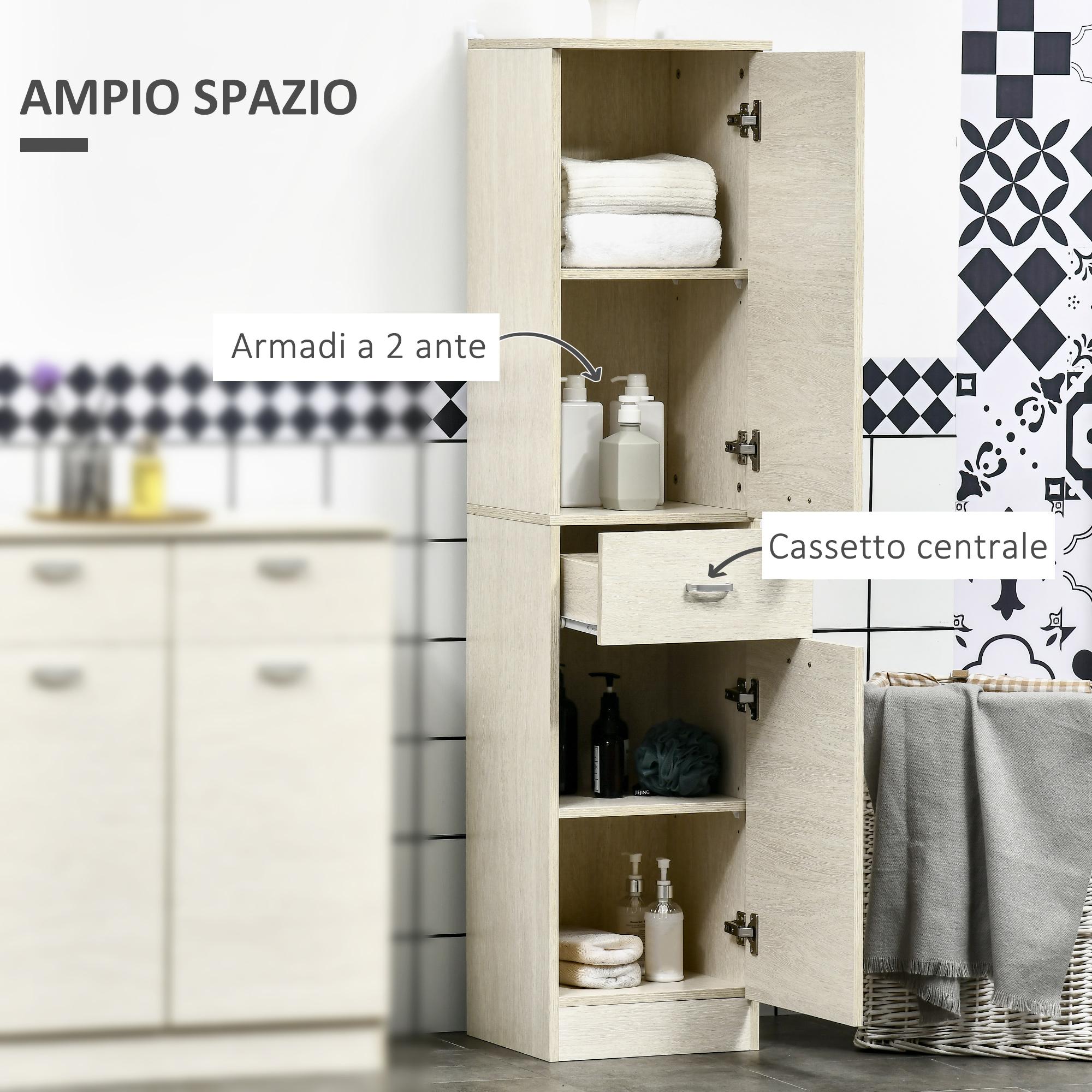 Mobile a Colonna per Bagno 34x34x150 cm 2 Ante 1 Cassetto Color Legno