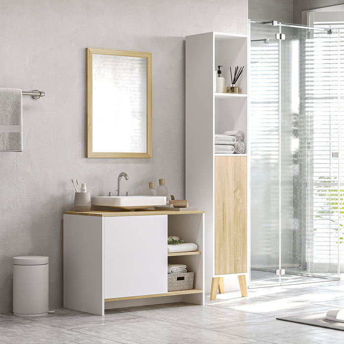 Mobile Sottolavello da Bagno 77x45x60 cm 1 Anta 2 Mensole Bianco e Legno