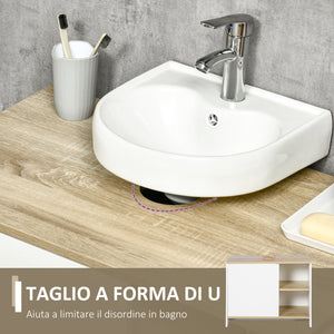 Mobile Sottolavello da Bagno 77x45x60 cm 1 Anta 2 Mensole Bianco e Legno