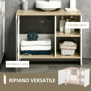 Mobile Sottolavello da Bagno 77x45x60 cm 1 Anta 2 Mensole Bianco e Legno