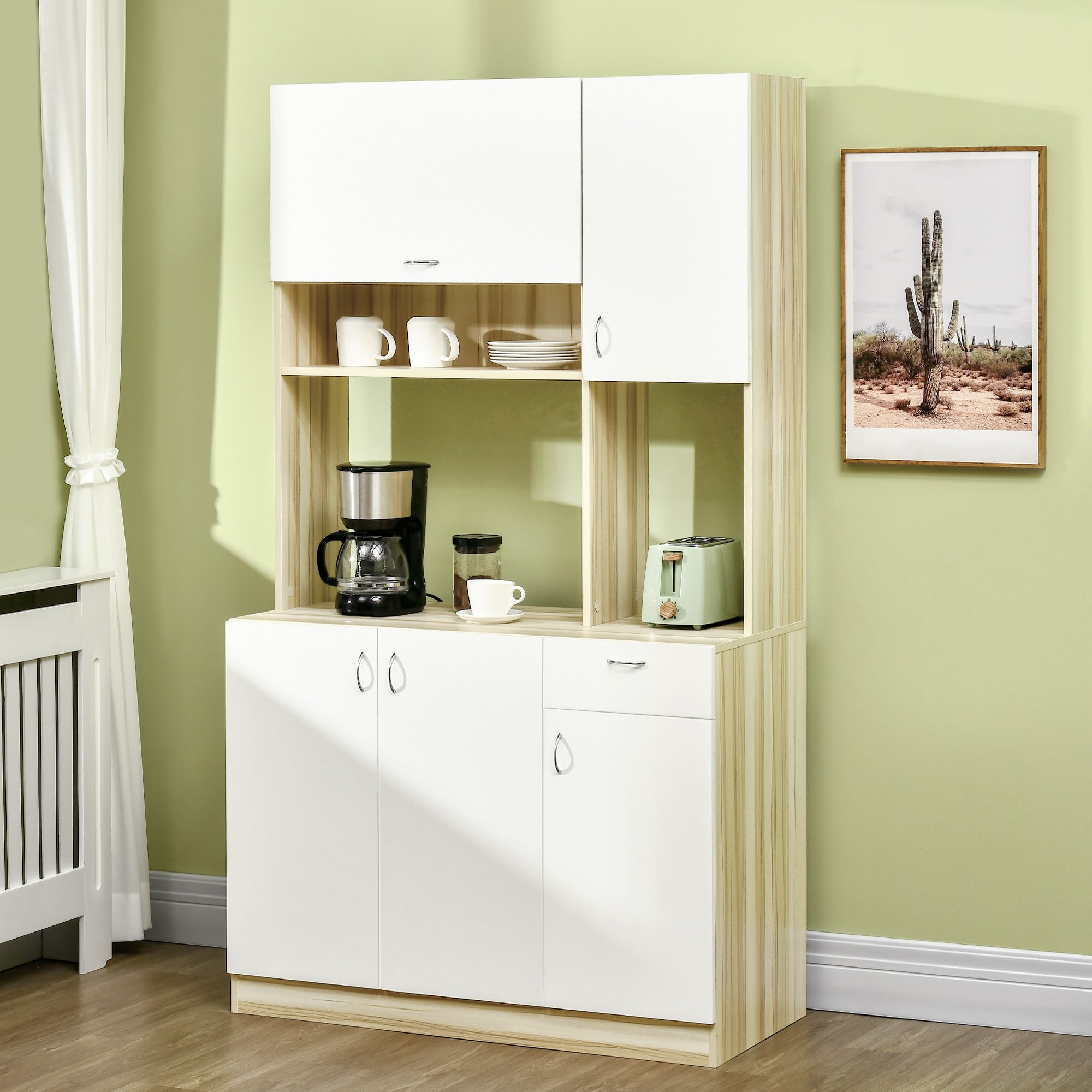 Mobile Buffet per Cucina 102x48x180 cm in  Truciolato Bianco e Legno