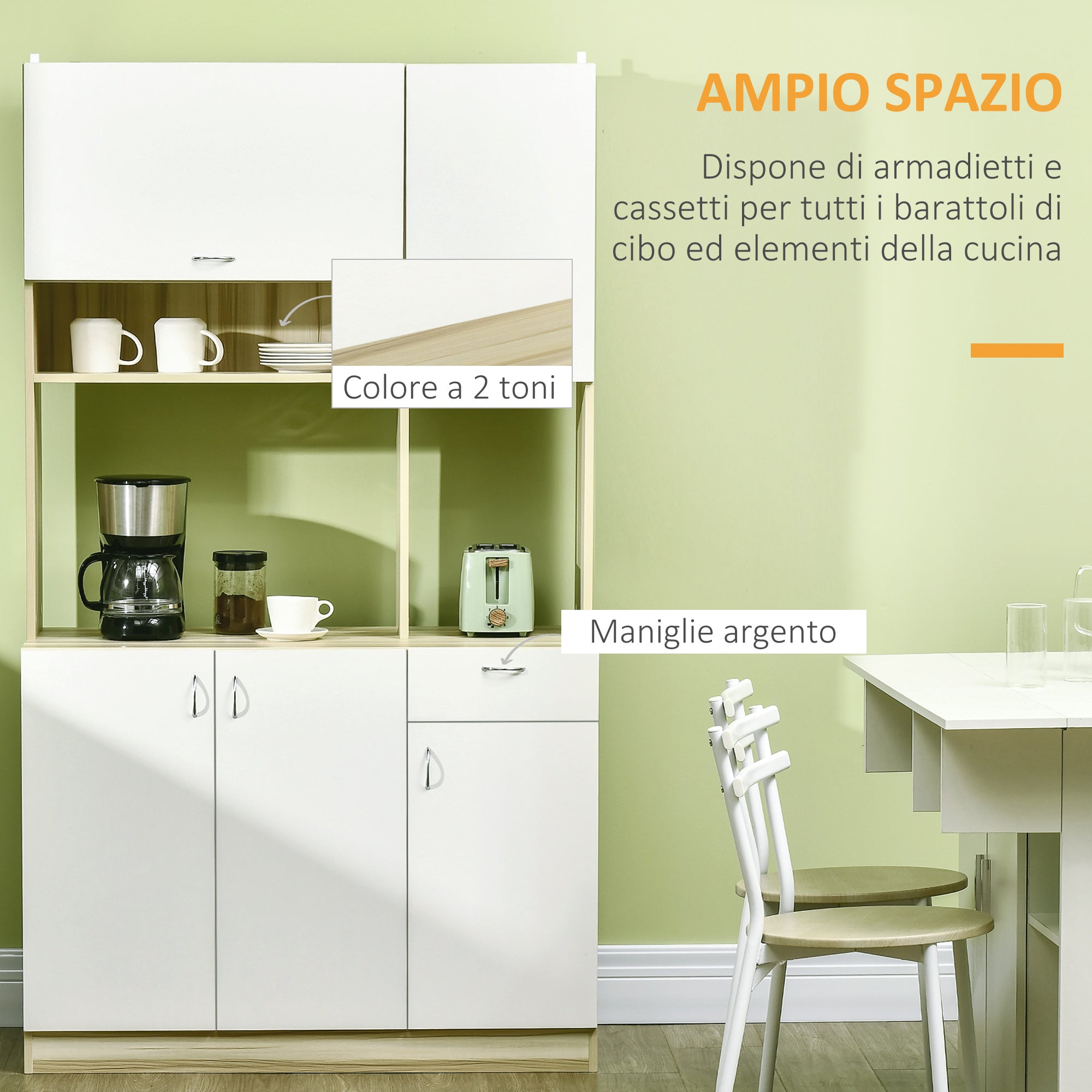 Mobile Buffet per Cucina 102x48x180 cm in  Truciolato Bianco e Legno