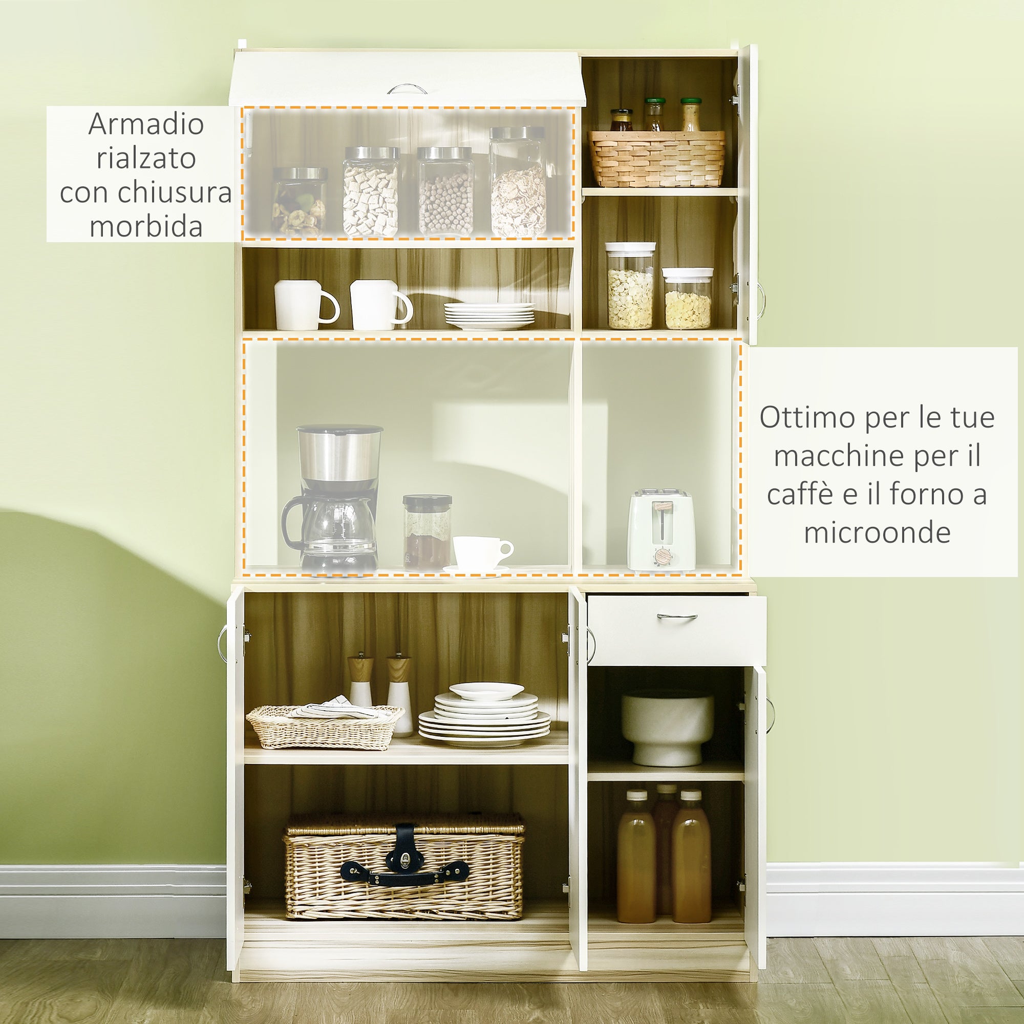 Mobile Buffet per Cucina 102x48x180 cm in  Truciolato Bianco e Legno