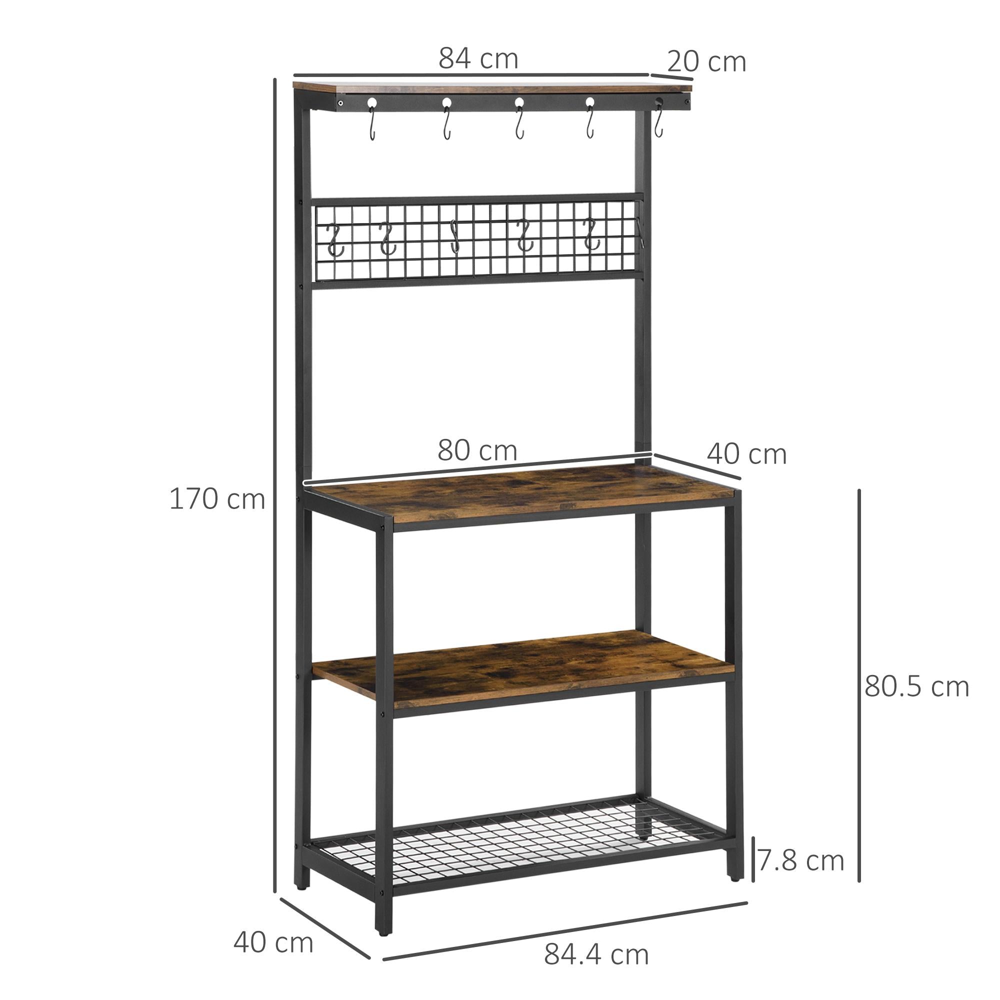 Mobile Cucina 4 Livelli 84,4x40x170 cm con Griglia e Ganci in Acciaio e Truciolato