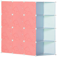 Scarpiera Modulare 145x47x145 cm 16 Cubi in Plastica Rosa e Blu