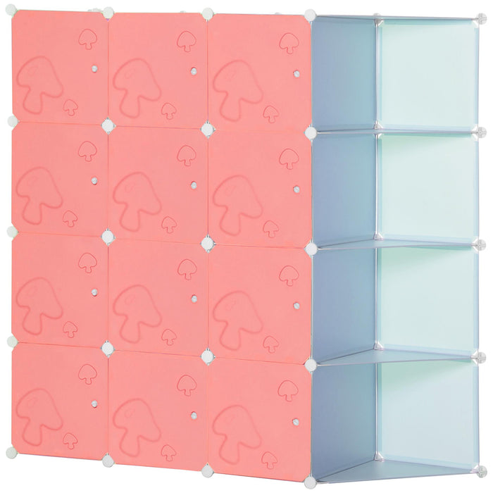 Scarpiera Modulare 145x47x145 cm 16 Cubi in Plastica Rosa e Blu