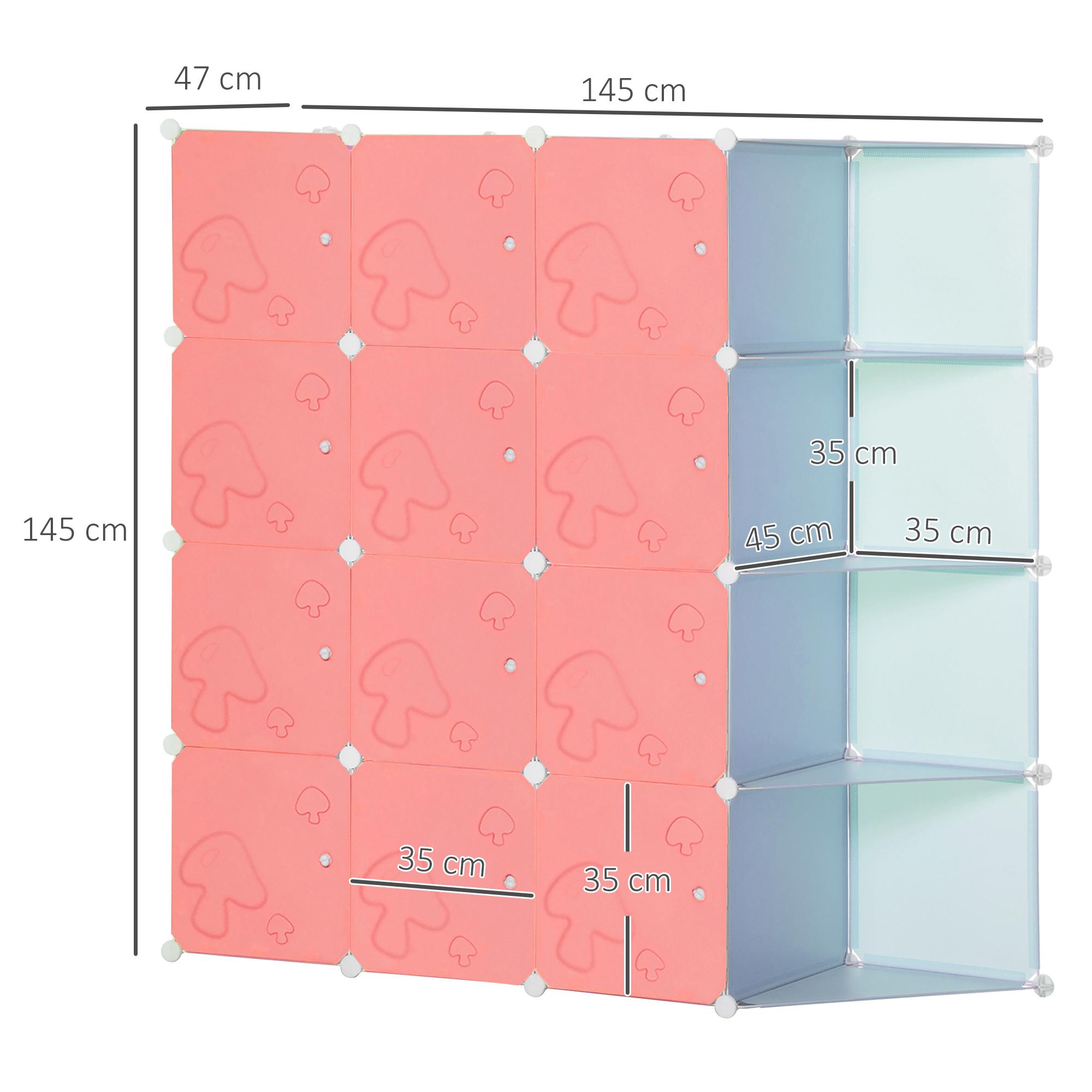 Scarpiera Modulare 145x47x145 cm 16 Cubi in Plastica Rosa e Blu