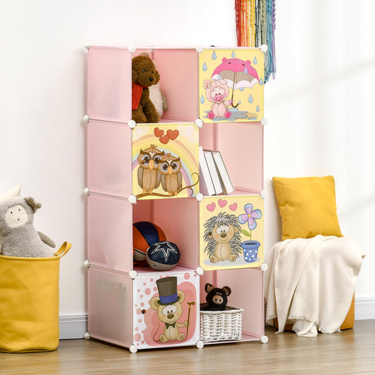 Scarpiera Modulare 74x47x144 cm 8 Cubi in Plastica e Acciaio Rosa