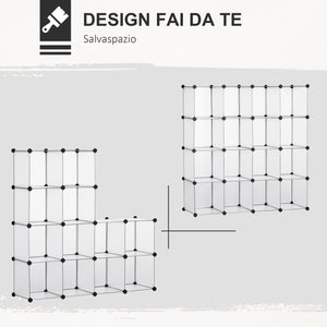 Scarpiera Modulare 125x32x125 cm 16 Cubi in Plastica e Acciaio Trasparente