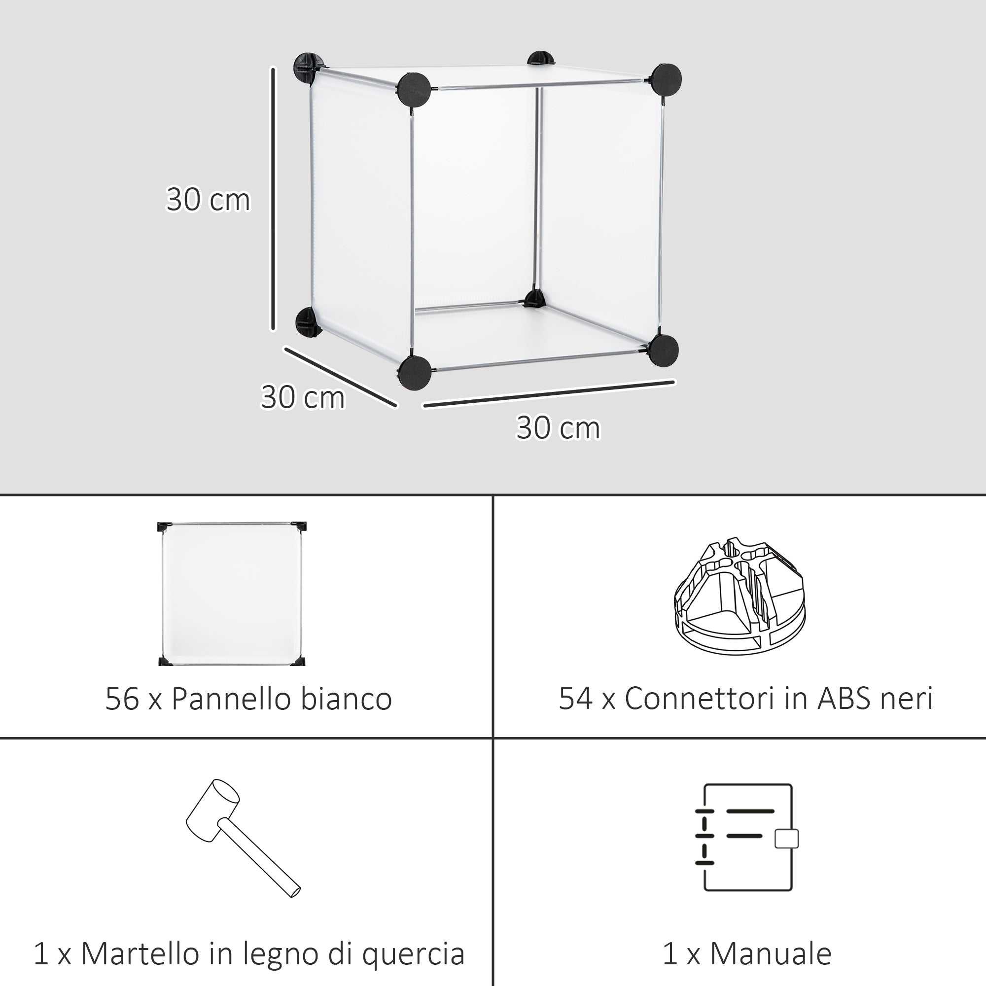 Scarpiera Modulare 125x32x125 cm 16 Cubi in Plastica e Acciaio Trasparente